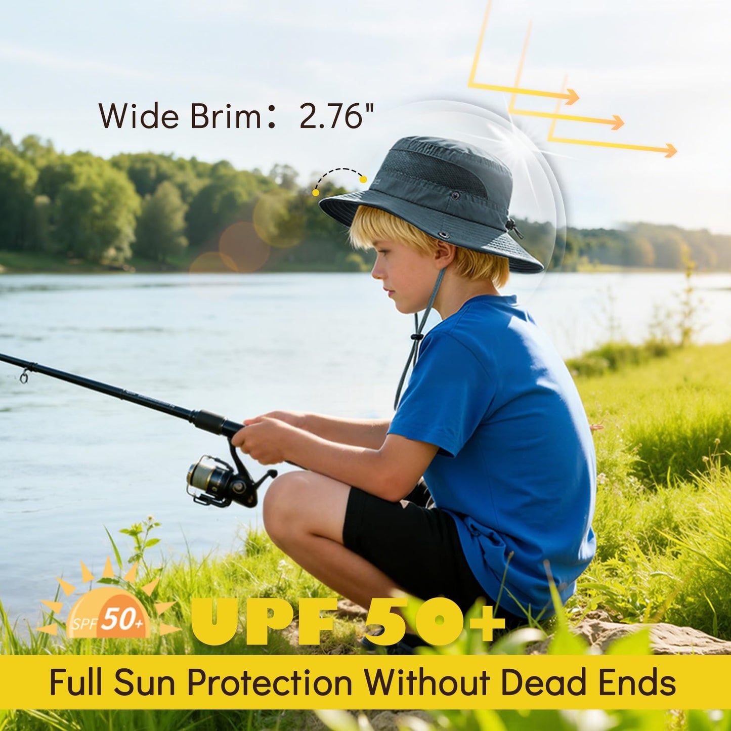 Zando 2 Pack Outdoor Kids Sun Hat UPF 50+ Waterproof Breathable Wide Brim Bucket Hat for Boys Girls Quick Dry Windproof Adjustable Chin Strap Summer Beach Fishing Travel Khaki Beige 5-13 Years