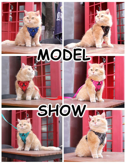 Cat Harness and Leash Set, Upgraded Escape Proof Adjustable Kitten Vest with Lead for Small Cat Outdoor Walking, Soft Breathable Mesh Jacket with Reflective Strips for Dark Night (S, Mature Gray)