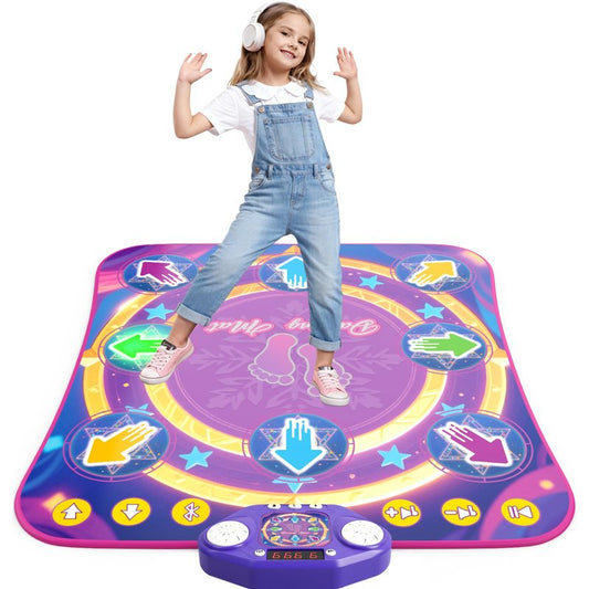 Dance Mat Toys for 3-12 Year Old Girls & Boys, Dance Mats with Light Up 8-Buttons & Wireless Bluetooth, Music Dance Toy with 5 Modes Game, Birthday Xmas Gifts for 3 4 5 6 7 8 9 10+ Year Old Girls Boys