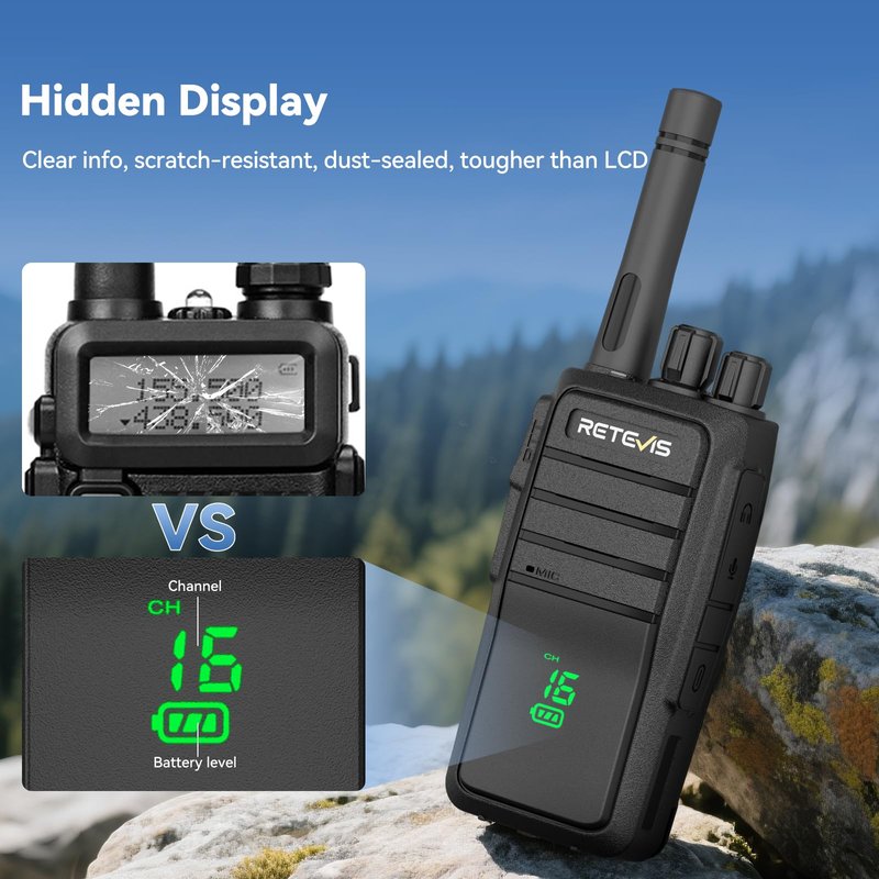 Retevis RT21H Walkie Talkies with Earpiece and Mic Set, 2 Way Radios Long Range, Hidden Display, Portable FRS Two-Way Radios for Oudtoor Hunting(2 Pack)
