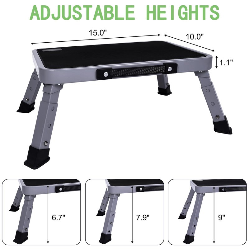 3 Levels Adjustable Folding Step Stool,Foldable RV Step Stool,Safer Metal Stepping Stool for Adults and Seniors,Sturdy and Stable,350 Ibs Capacity,for Bedroom,Kitchen,Office,SUV and More Use