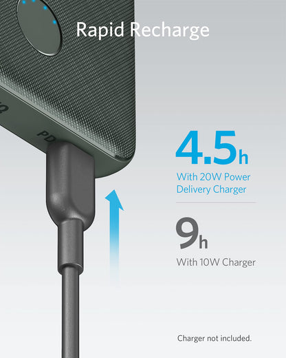 Anker Portable Charger, USB-C Portable Charger 10K with 20W Power Delivery, Power Bank (PowerCore Slim 10K PD) for iPhone 14/13/12 Series, S10, Pixel 4, and More