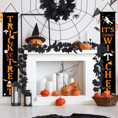 RECUTMS Fall Decor Black Garland, Black Decorations Halloween Garland, Fall Wall Hanging Maple Leaves, Artificial Maple Leaf Vine, Halloween Decorations Clearance,Decoration for Home, Pack of 2