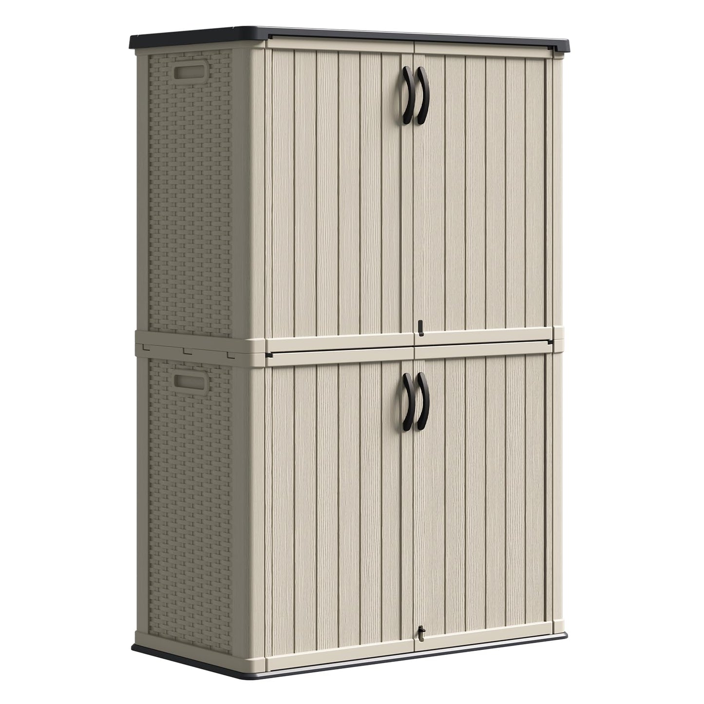 Patiowell 50 cu.ft Plastic Outdoor Storage Shed, Lockable Waterproof Resin Storage Cabinet Vertical Storage Shed for Garden Tools, Garbage Cans, Pool Supplies, Beige(Not Include Shelves)