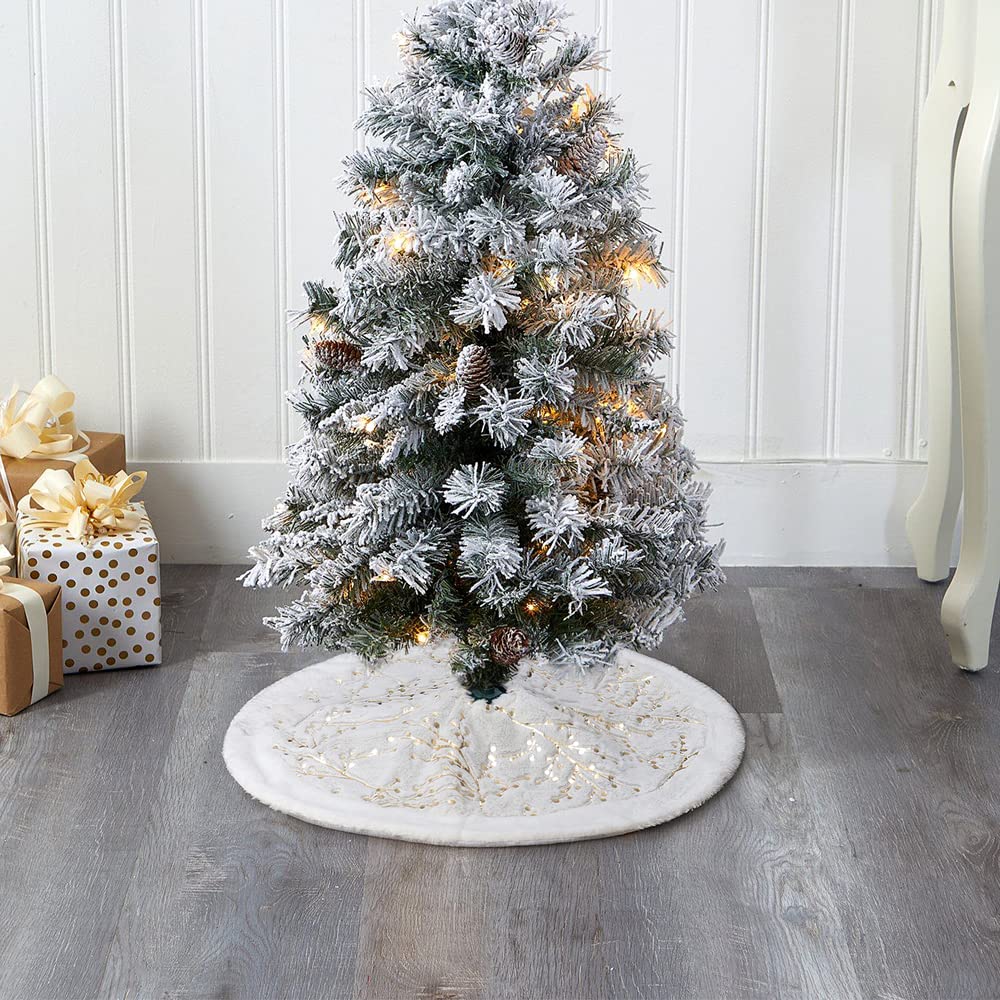 S-DEAL Christmas Tree Skirt with Golden Berries, 24Inches Faux Fur Plush Tree Skirt for Holiday Home Decor Xmas