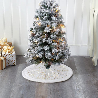 S-DEAL Christmas Tree Skirt with Golden Berries, 24Inches Faux Fur Plush Tree Skirt for Holiday Home Decor Xmas