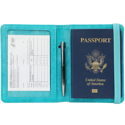 GDTK Leather Passport Holder Cover Case RFID Blocking Travel Wallet (Sky Blue)