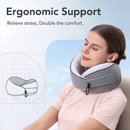 Travel Pillow, 100% Pure Memory Foam Travel Neck Pillow Airplane Neck Support Ergonomic Design for Traveling Suitable for Airplanes,Offices and Cars-Grey