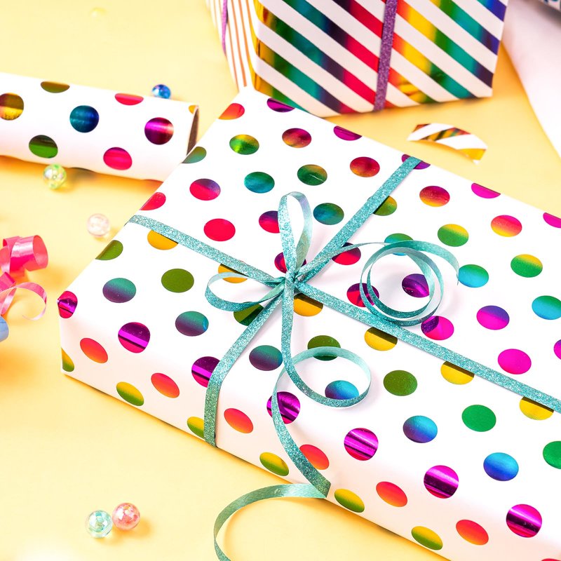 WRAPAHOLIC Birthday Wrapping Paper Roll - Mini Roll - 3 Rolls - 17 inch x 120 inch Per roll - Colorful Foil Birthday Design for Party, Holiday, Baby Shower