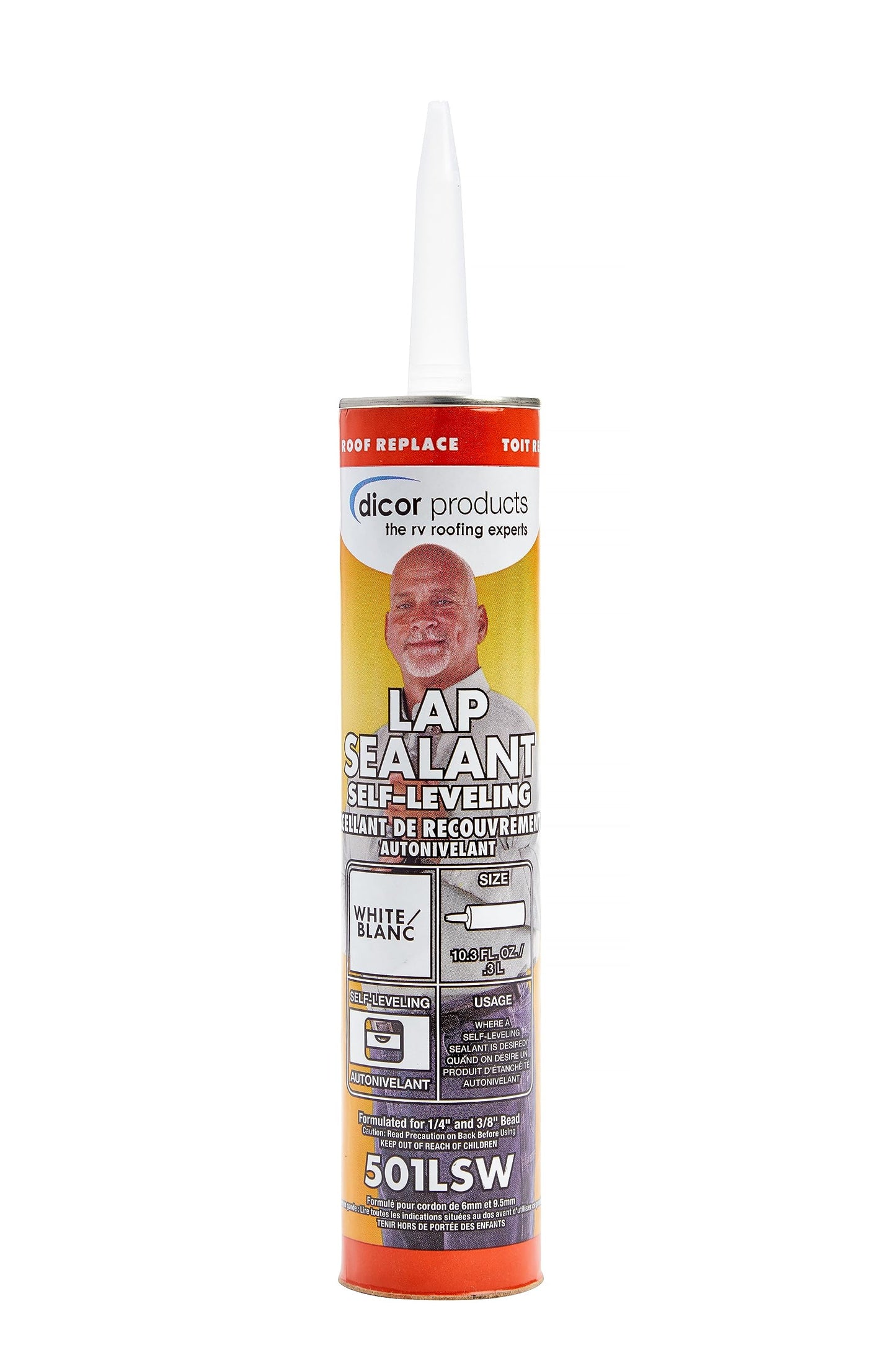 Dicor 501LSW-1 HAPS-Free Self-Leveling Lap Sealant for horizontal surfaces - 10.3 Oz, White, Secure, Ideal for RV Roofing, Maintenance, Repair, Appliance Application