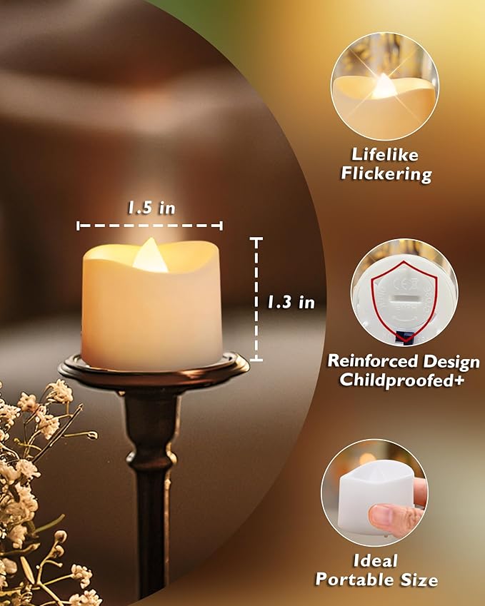 Homemory Timer Tea Lights Candles Battery Operated, 6H Timer Built-in, Auto On Daily, Flameless LED Tealight Votives for Table Centerpieces, Lantern, Holiday Decor, Warm Lamp, No Remote, 12-Pack