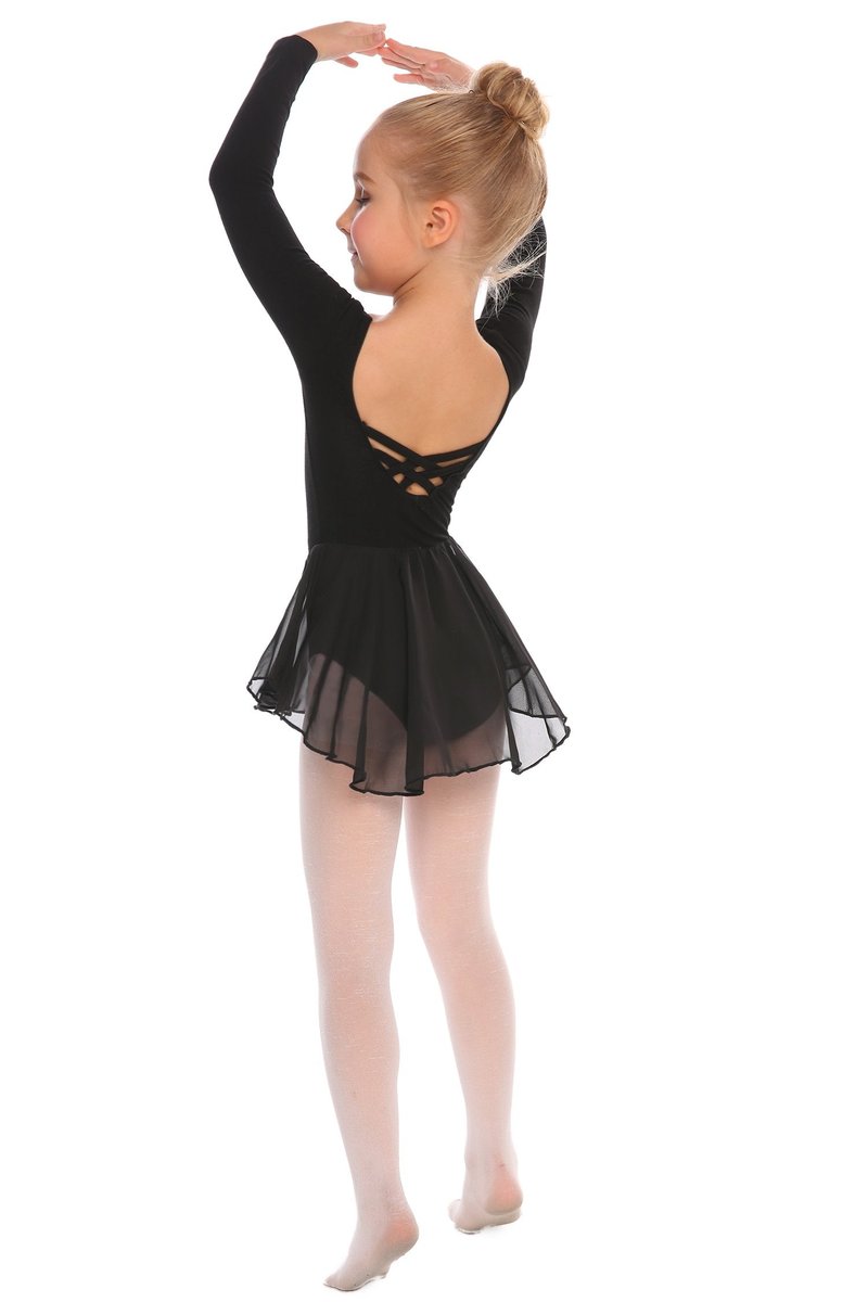 Arshiner Kids Girls Classic Long Sleeve Leotard Dance Ballet Dress, Black, 140(Age for 6-7Y)