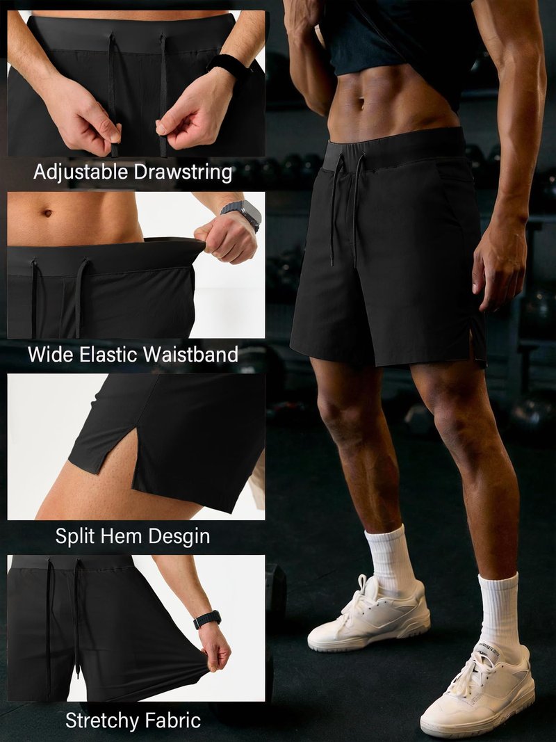 Comdecevis Mens Running Shorts 7 Inch Quick Dry Casual Hybrid Gym Workout Athletic Shorts for Men L(36) Black