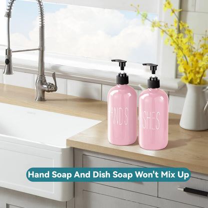 COHOSEGE Glass Soap Dispenser Set 2 Pack,16 Oz Dish Soap Dispenser for Kitchen Sink,Pink Kitchen Accessories and Kitchen Decor,Pink Decorations and Kitchen Utensils for Kitchen