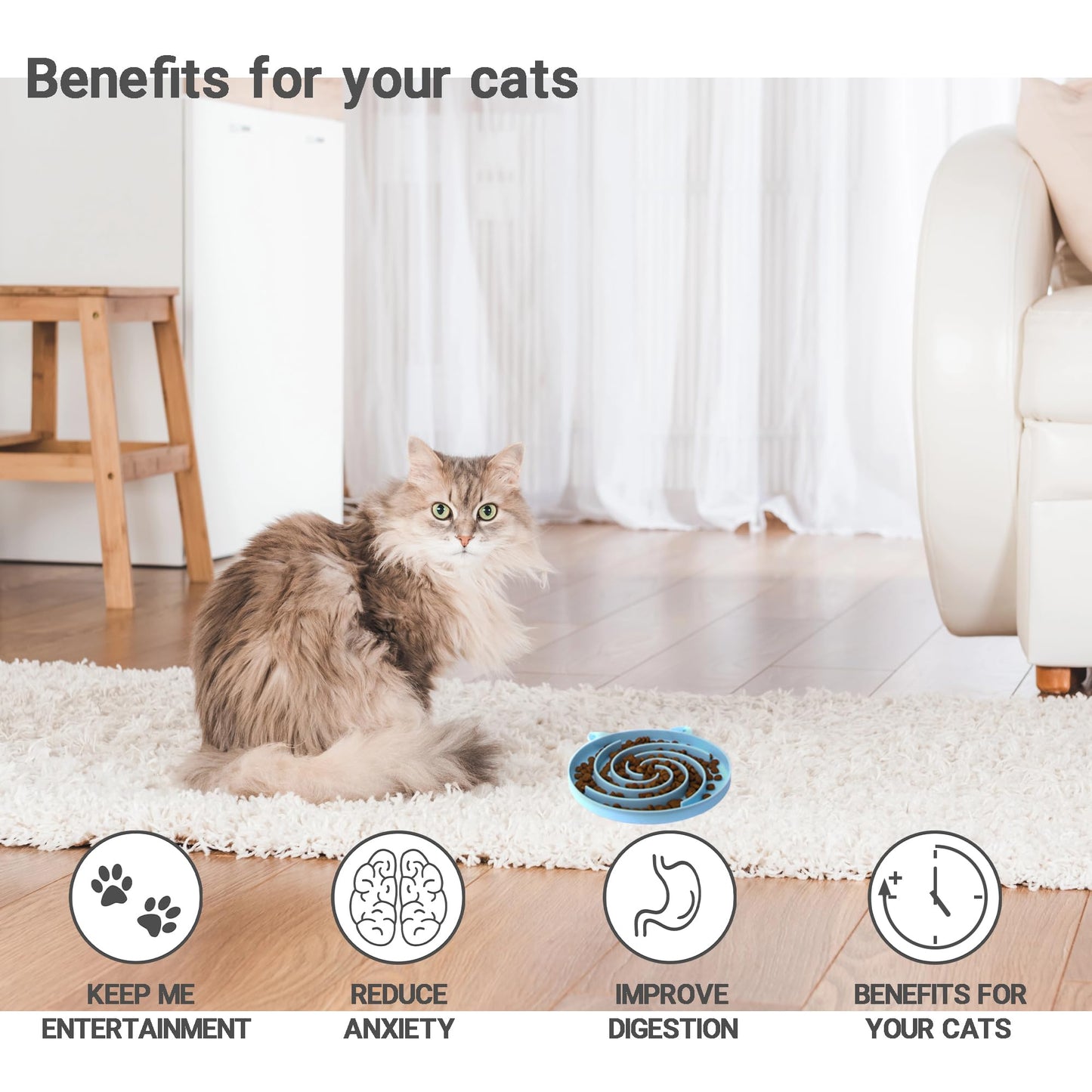 Bifeaw Slow Feeder Cat Bowl, Easy to Clean Silicone Bowl, Ideal for Dry and Wet Food (Green and Blue)