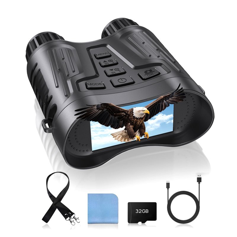 4K Night Vision Binoculars with Video Recording for Men, for Dad & Husband, 3.2" HD Display, 8X Zoom, 32GB Card,Gifts for Valentine’s Day, Birthday, Outdoor Camping and Wildlife Observation