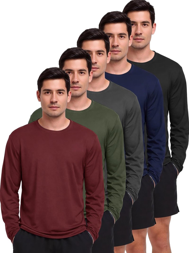 5 Pack Men’s Long Sleeve Shirts UV Sun Protection Quick Dry Crew Neck T Shirts Athletic Running Gym Workout Tee Tops