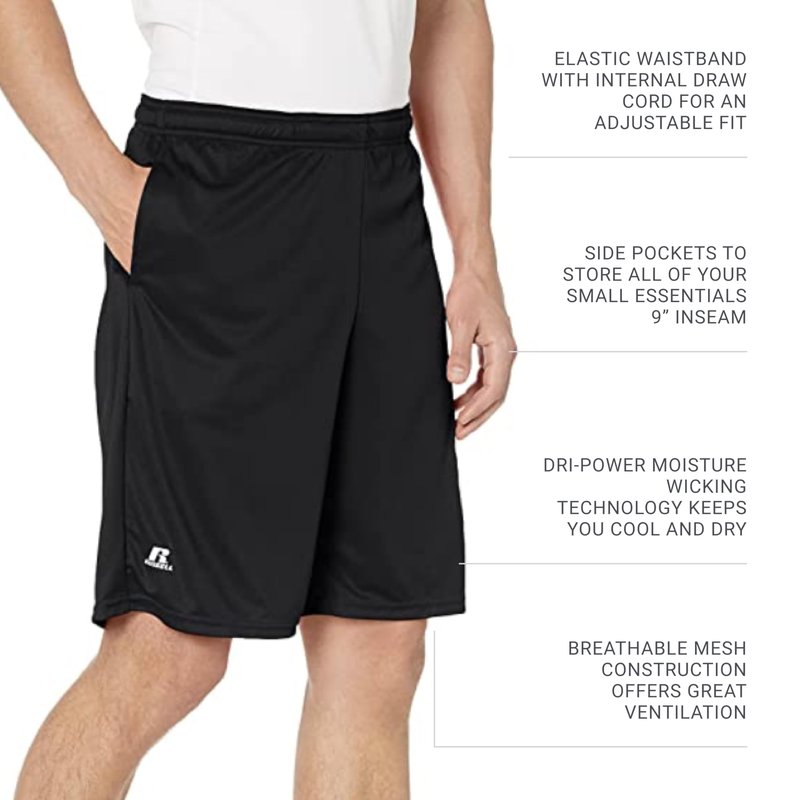 Russell Athletic Men's Dri-Power Performance Short with Pockets Shorts, Black, M