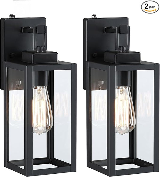 2 Pack 12 Inch Outdoor Wall Lights Dusk to Dawn,Exterior Sconce Lights with Sensor Photocell Black Wall Lantern for Porch Patio Garage Dusk to Dawn Outdoor Lighting Set of 2