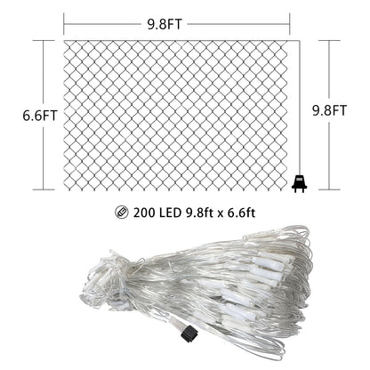 Net Mesh String Lights Waterproof, 200 Light Bubbles, 8 Lighting Modes, for Indoor Outdoor, Curtain, Christmas Tree, Bush, Party, Wedding, Fairy, Wall Decoration (9.8 ft x 6.6 ft, Blue)