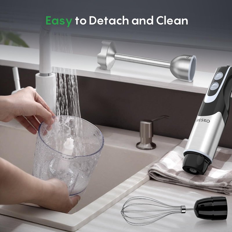 Immersion Blender Handheld, Stainless Steel Hand Electric Stick Mixer with 12-Speeds & Turbo Mode, Powerful 500W Emulsion Blender with Beaker, Chopper & Whisk for Smoothie, Puree, Baby Food