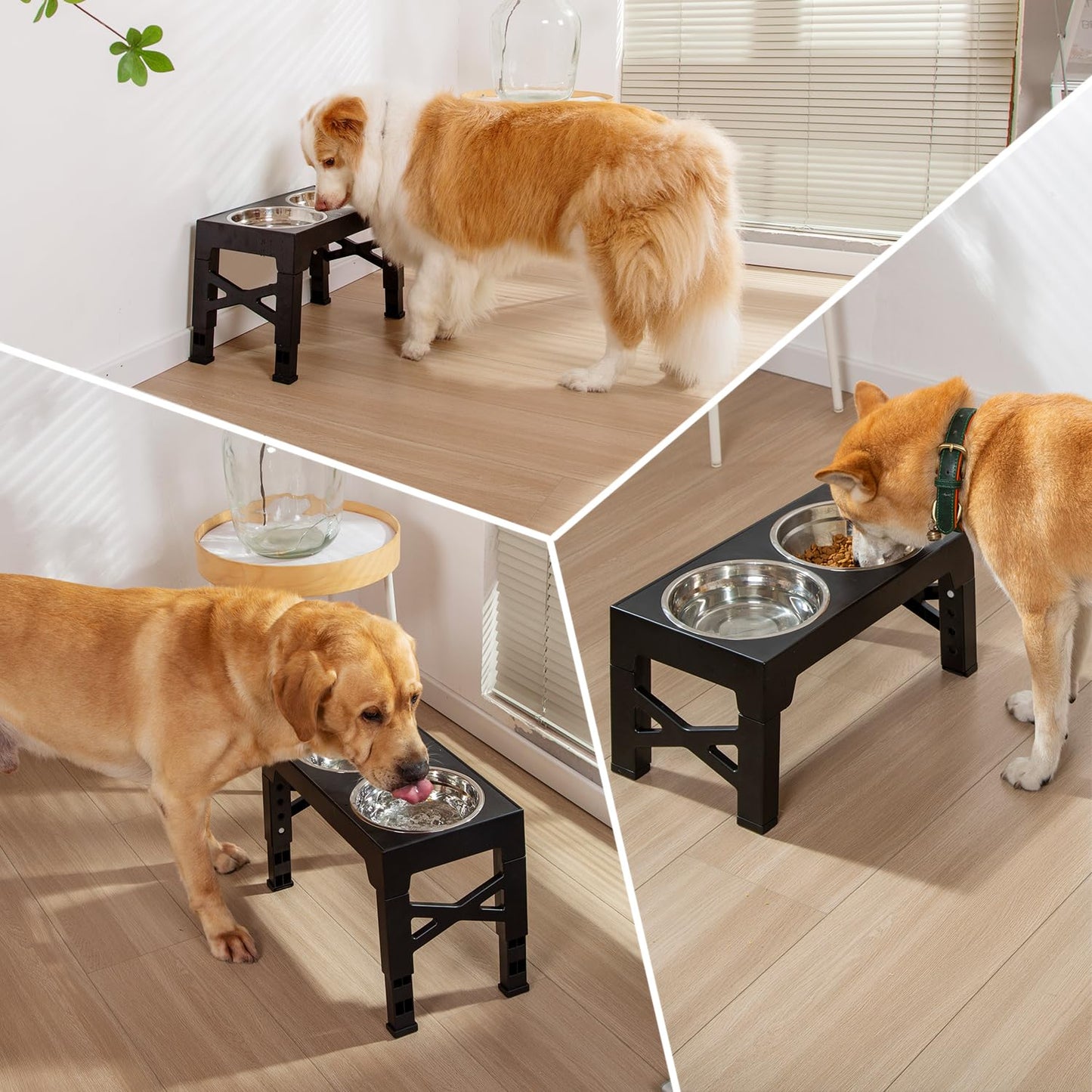 FOREYY Adjustable Elevated Dog Bowls with 2 Stainless Steel Bowls, Raised Dog Bowl 5 Heights (8, 22, 25,28, 31 cm), Non-Slip Dog Food water Bowl Stand for Small Medium Large Dogs(Grey)