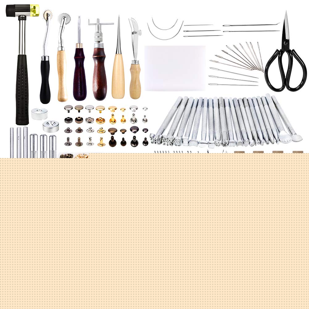 183Pcs Leather kit, Leather Working Tools Kit with Saddle Making Tools Set, Leather Rivets Kit, Prong Punch, Leather Hammer for Leather Working, Leather Making, Leather Craft DIY