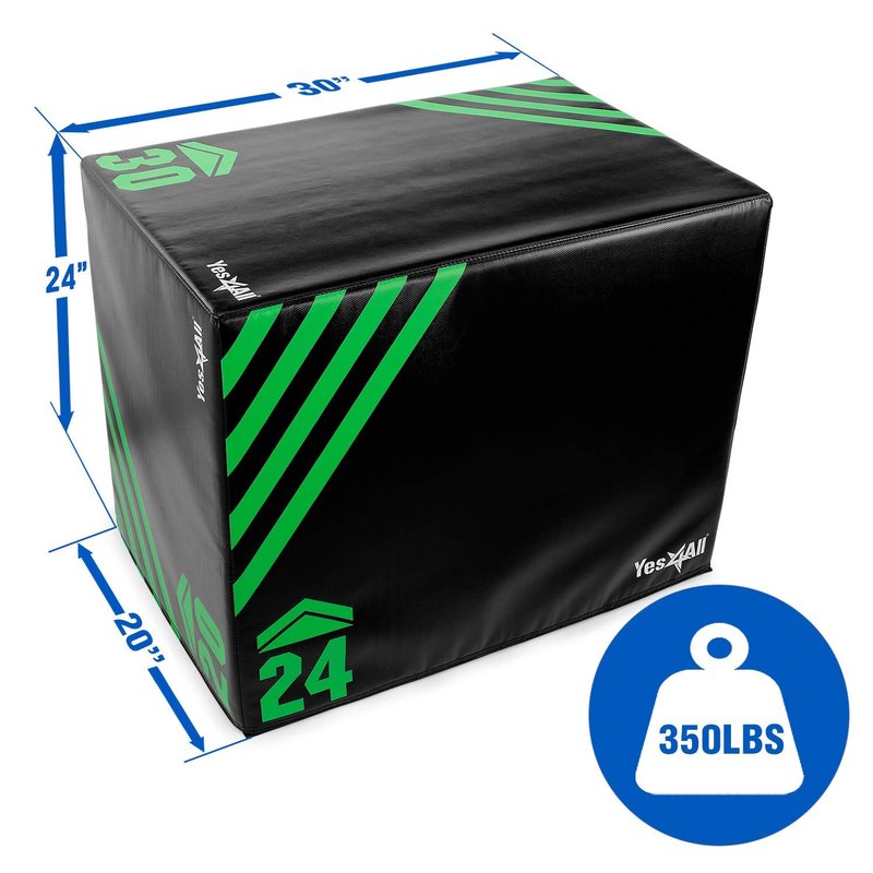 Yes4All 3 in 1 Foam Plyometric Jump Box - Jump Training & Conditioning - Green, A. 30" x 24" x 20" - 16 lbs
