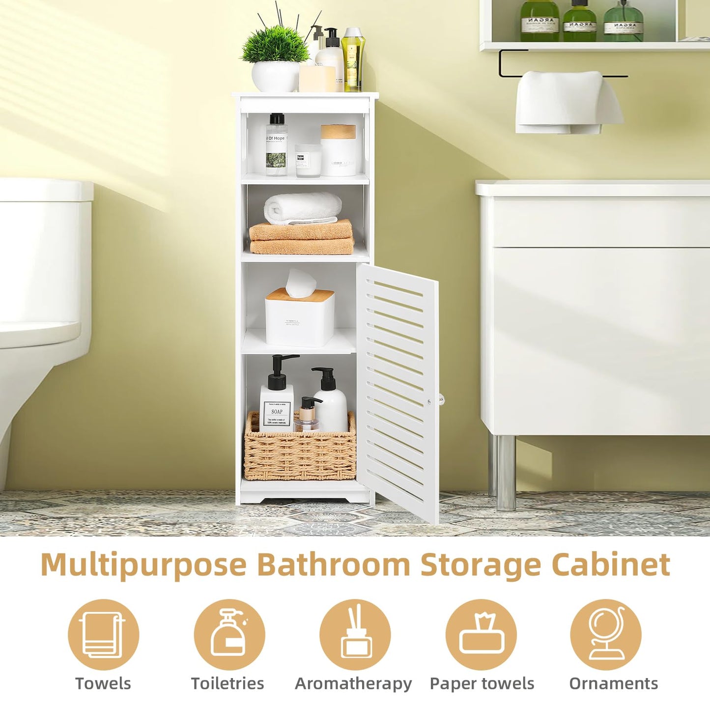 Bathroom Cabinet Waterproof, White Storage Cabinet Floor Standing Home Storage Furniture Shelf,Suitable for Toilet Bedroom Kitchen Living Room (RD)