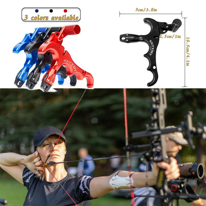 sntxmy Bow Release for Compound Bow 360° Rotatable Thumb Release for Compound Bow Archery Trigger Release (4 Fingers Blue)
