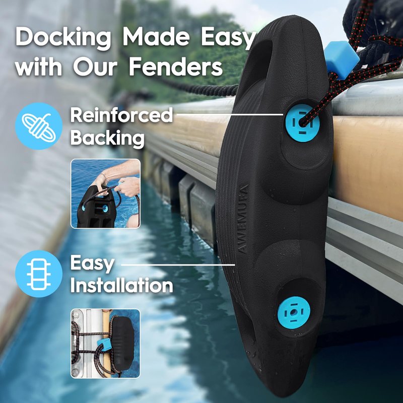 AWEMUFA 4 Pack EVA Boat Fenders for Docking, Large Boat Bumpers for Docking Upgraded Black Boat Buoys Bumpers, Fit for Pontoon, Bass, Deck and Jon Boat