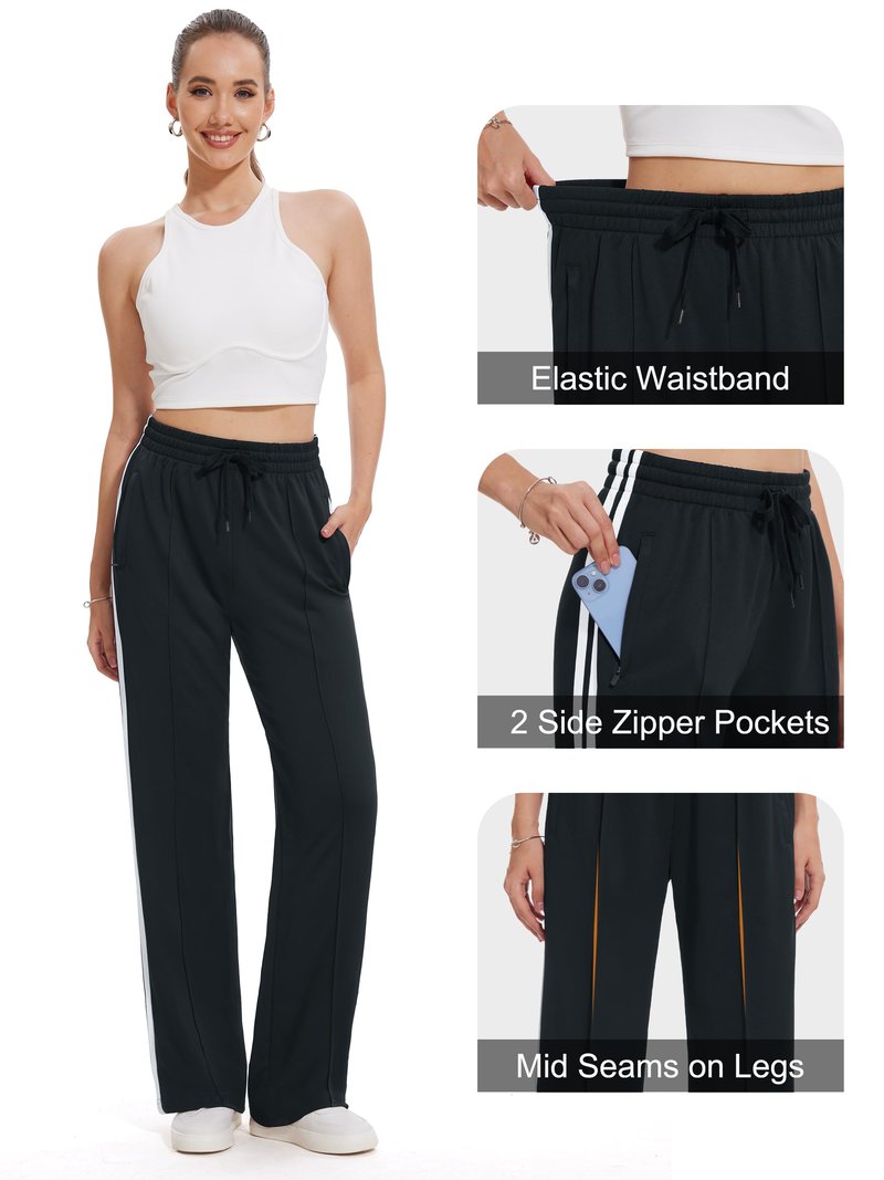 Tapata Women's 28" Inseam Petite Track Pants Loose Straight Leg Jogging Sweatpants Warm-Up Sports Athletic Running, Black, S