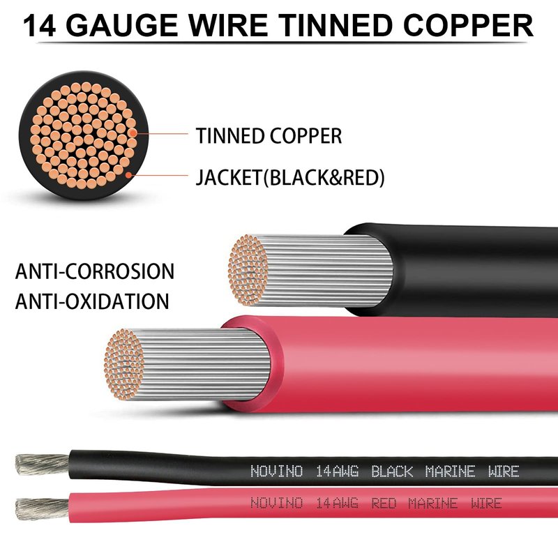 14 Gauge Marine Wire 14 AWG Marine Grade Wire Include 14 Gauge 30FT Red & 30FT Black,14AWG Oxygen-Free Tinned Copper Electrical Cable for Automotive Boat Outdoor RV Camper