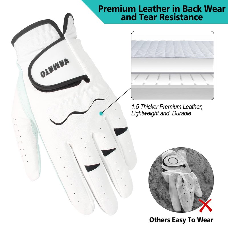 Yamato 3 Pack Men's Golf Gloves - Durable White Cabretta Leather, All Weather, Right Handed, Breathable, Grip Soft Comfortable for Golfers