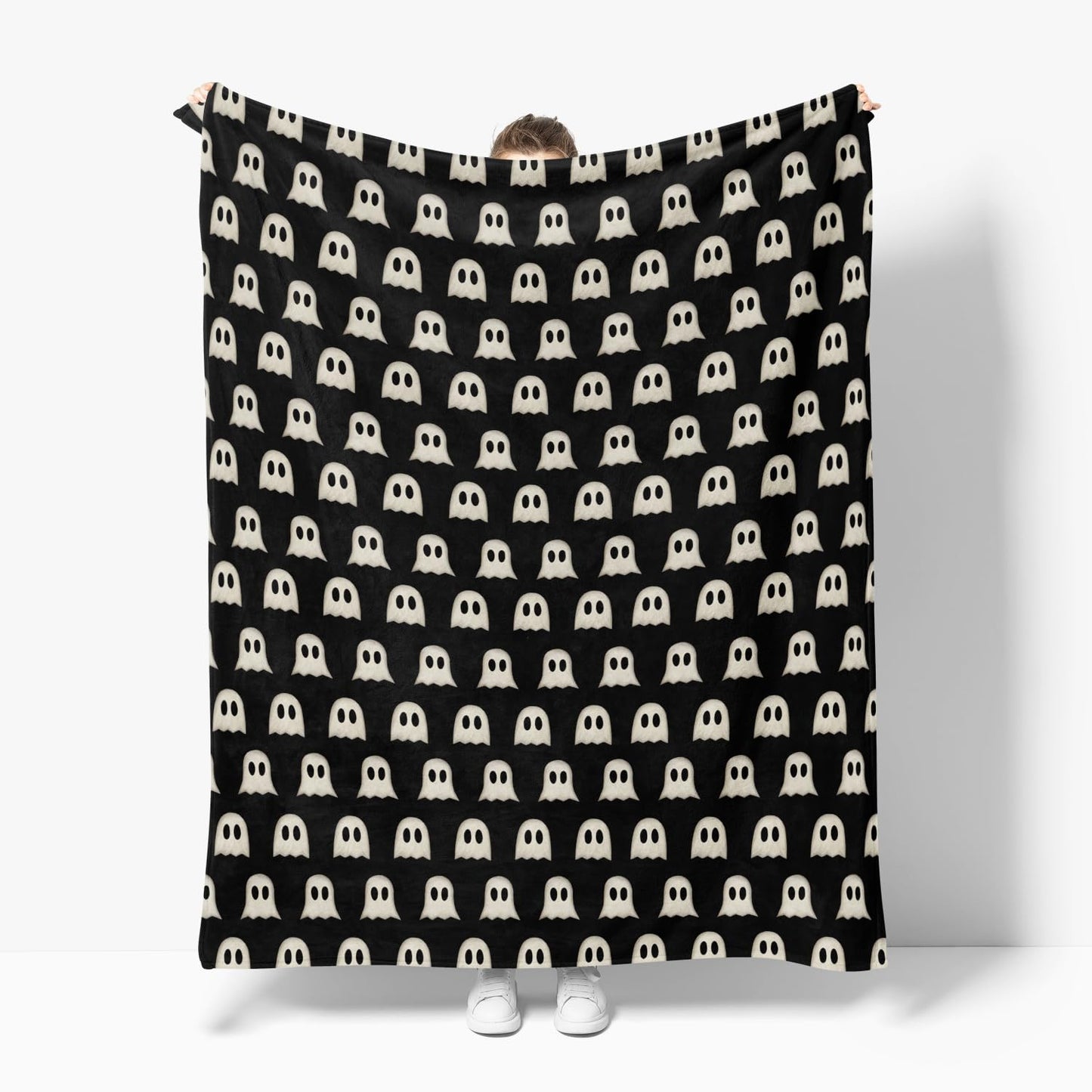 Horaldaily Halloween Flannel Blanket Throw, Cute Ghost Black Soft Fuzzy Plush Cozy Fleece Blankets for Couch Sofa Bed Lounging, Ideal Gifts for Kids Adults Wife Self, 50x60