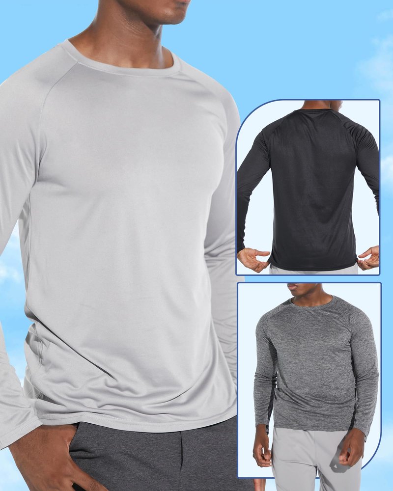 clothin 3 Pack Long Sleeve Shirts for Men/Mens Workout T-Shirts Moisture Wicking Lightweight