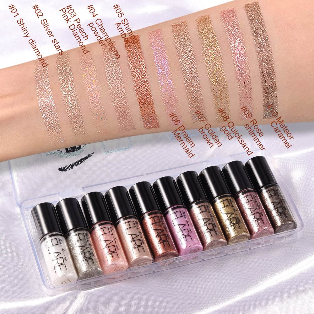 10Pcs Colorful Liquid Glitter Eyeshadow & Eyeliner Sticks Kit – Korean Shimmer Metallic Eye Makeup, Quick-Drying & Waterproof, Vegan & Cruelty-Free, Silver Brown Pink Gold Sparkle sombras de ojos