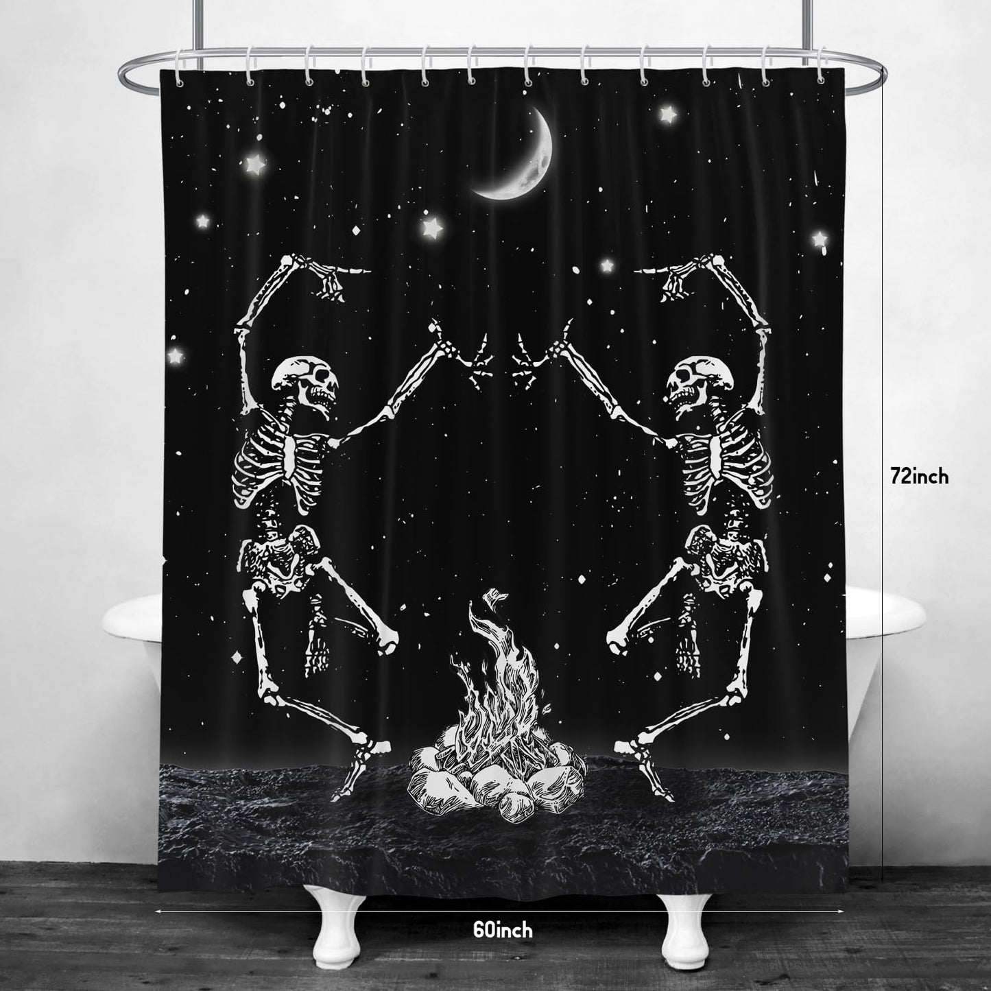 EOVDSFW Funny Halloween Shower Curtain for Bathroom Set Black Gothic Spooky Goth Skull Dark Moon Cool Fun Bath 60 x 72 Inch Decorative Polyester Fabric Cloth Home Decor with 12 Pack Hooks