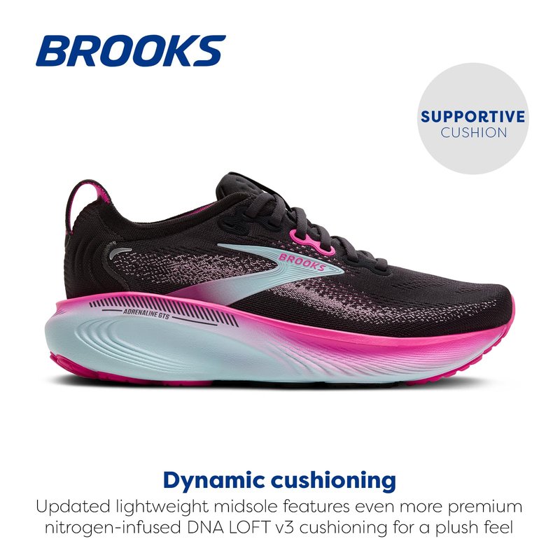 Brooks Women’s Adrenaline GTS 25 Supportive Running & Walking Shoe - Black/Cyber Pink/Iced Aqua - 6.5 Medium