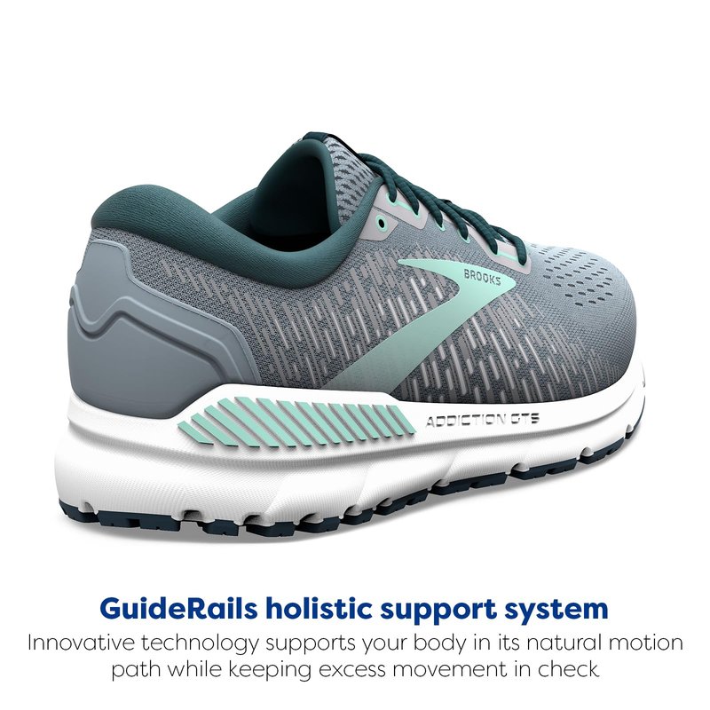 Brooks Women's Addiction GTS 15 Supportive Running Shoe - Grey/Navy/Aqua - 8 Medium