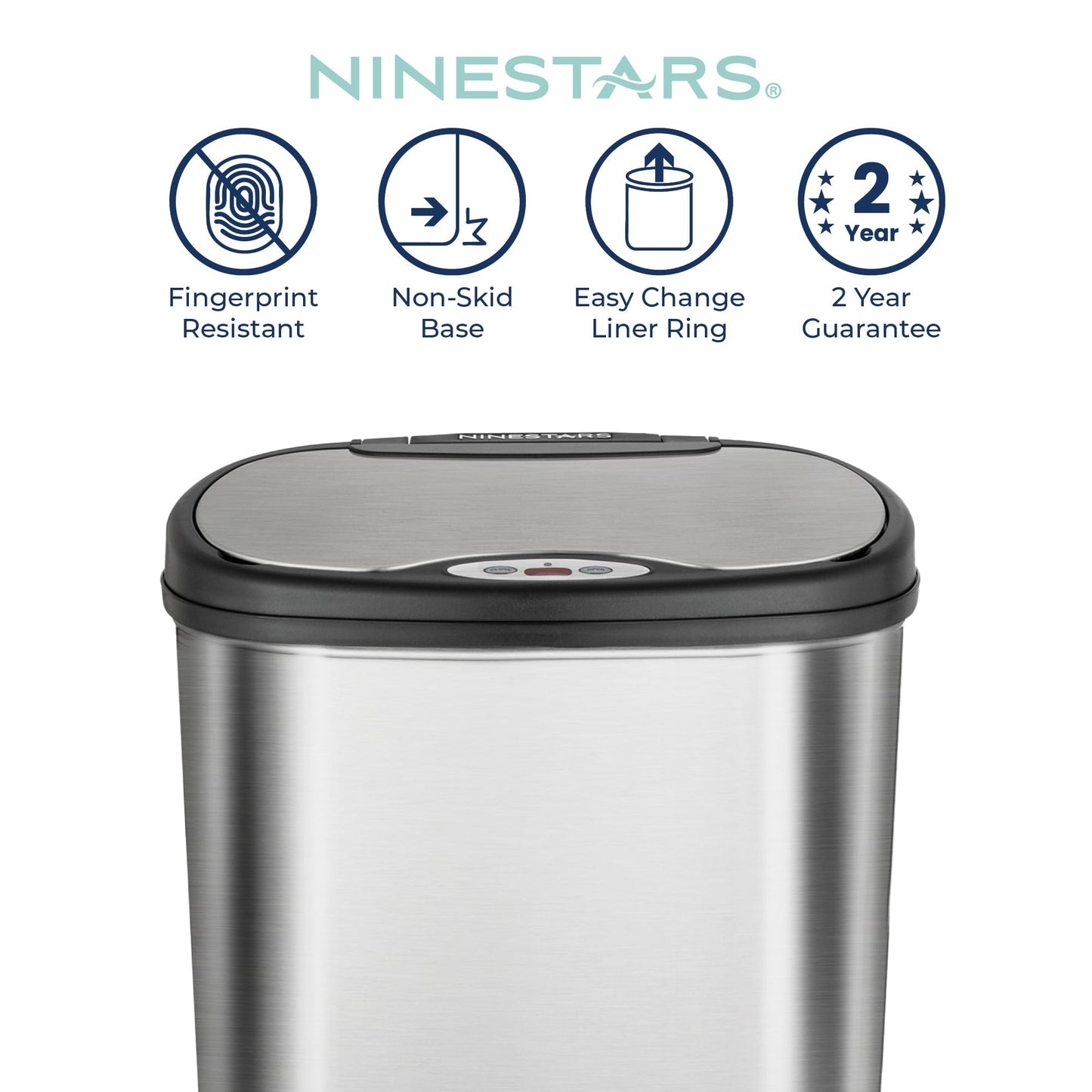 NINESTARS DZT-50-13 The Original Touchless Automatic Motion Sensor Trash Can, Black Top, 13.2 Gal. / 50 L, Stainless Steel
