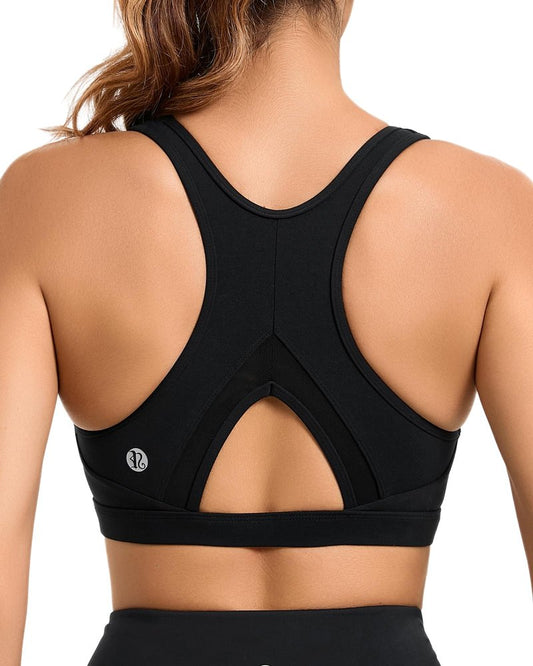 RUNNING GIRL Sports Bras for Women High Support Moulded Cup High Impact Sports Bras Racerback Workout Running Yoga Bra(WX3045 Black L)