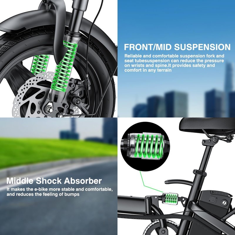 Electric Bike for Adults and Teens, Folding Ebike,Commuter City Foldable E Bike with 560W Motor and 48V 10Ah Battery, 24 MPH Speed Pedals Assist, Dual Disc Brakes,14" Compact Electric Bicycle