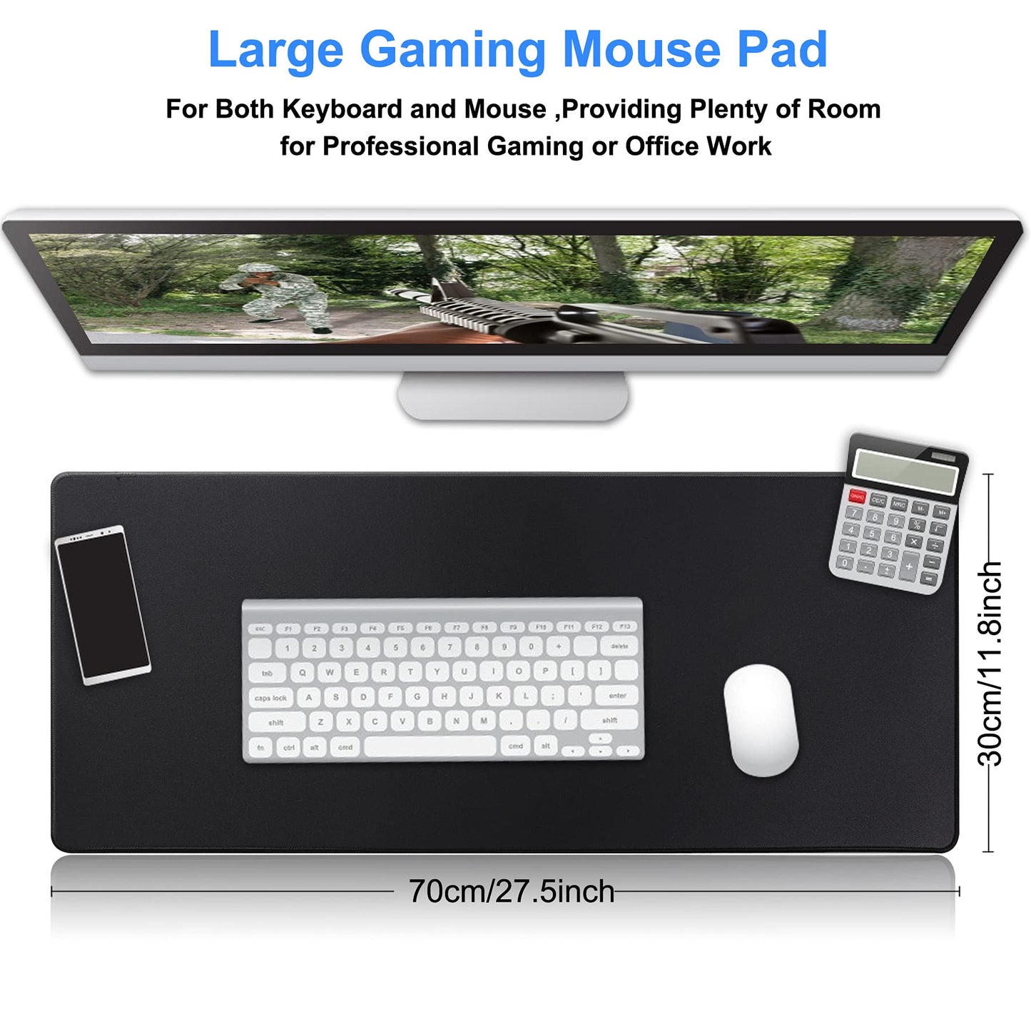 Hosimoln Gaming Mouse Pad, Large Mouse Pad Size 27.5x11.8 Thickness 0.12 inches,Premium-Textured Non-Slip & Waterproof Computer Mousepad with Stitched Edges for Gaming, Office & Home-70x30 Black