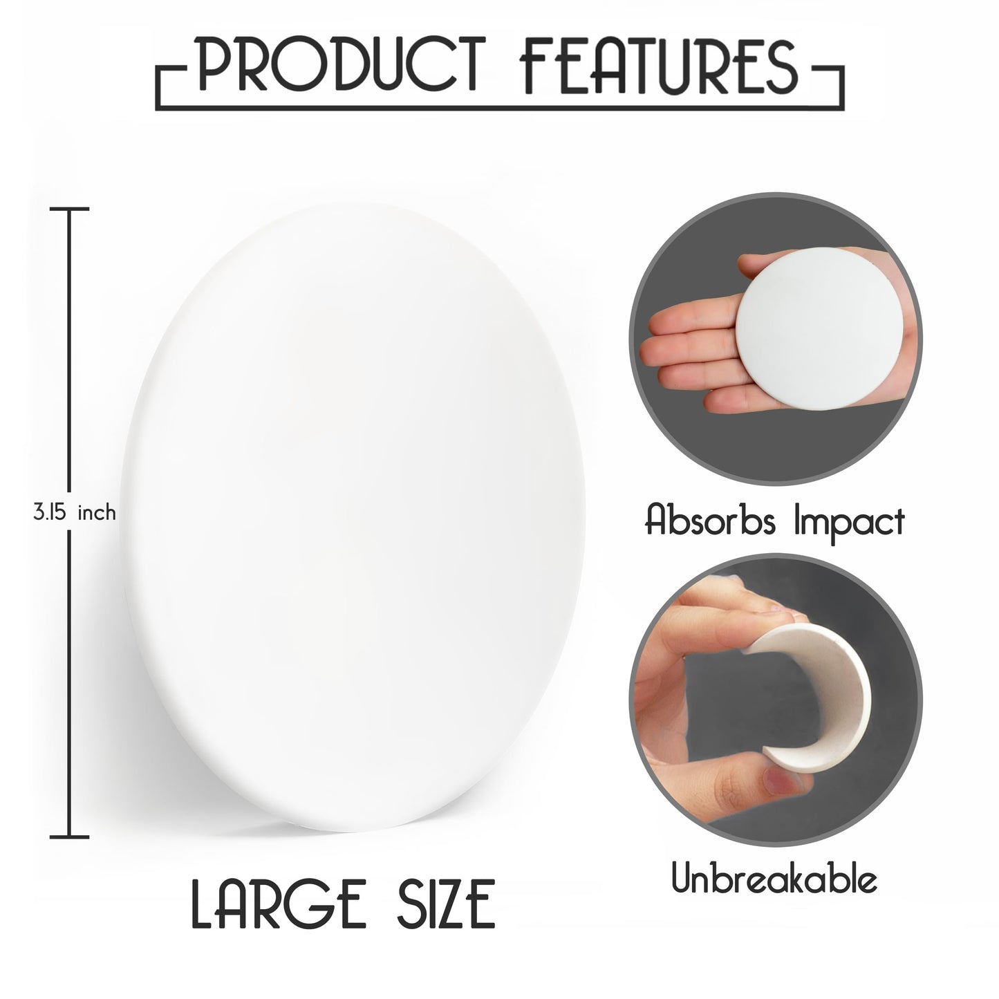 Door Stoppers - Large 3.15" (4 PCS) - Door Stoppers for Wall with Strong Back Adhesive - Quiet and Shock Absorbent Silicone Wall Protectors from Door Knobs - Protects Every Surface - White