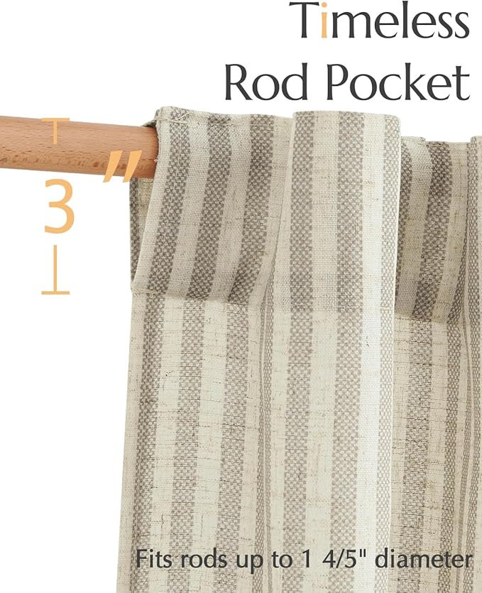 jinchan Striped Linen Kitchen Curtains 24 Inches Tier Curtains Farmhouse Modern Cafe Style Small Window Treatments Airy Light Filtering Rod Pocket for Living Room Bathroom 2 Panels Taupe Grey