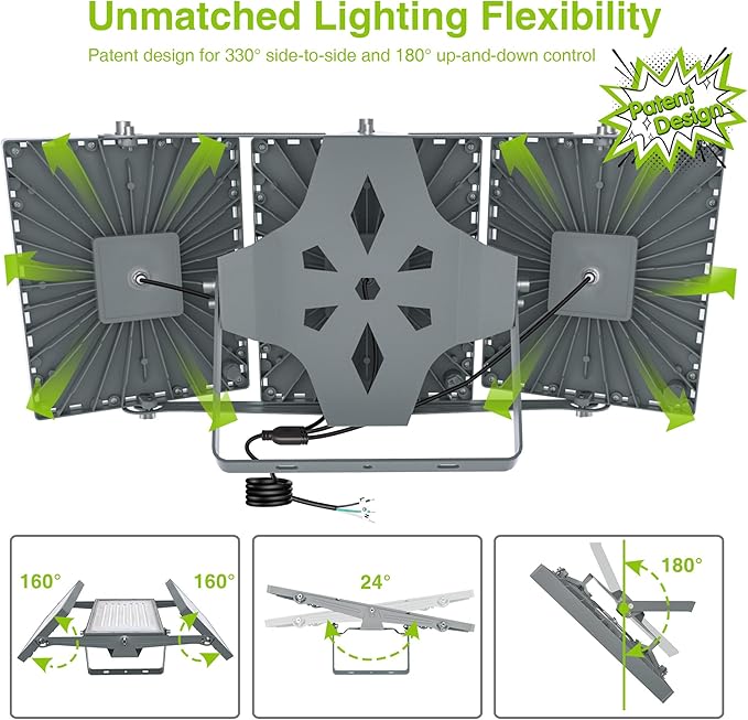 STASUN 2 Pack LED Flood Lights Outdoor, Max Series 480W 48000lm 6000K Daylight IP66 Waterproof, Commercial Parking Lot Lights, 3 Heads for Yard Street Stadium Outdoor Area Floodlight Security Light