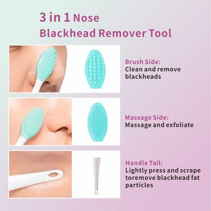 REVEX Silicone Nose Blackhead Remover Tool Set,Blackhead Scraper Tool,2Pcs Pore Cleaning Brush, Face Scrubber Skin Spatula, Pore Scrubber for Deep Cleansing,Face Exfoliator Scrubber for Women Men