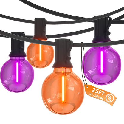 Pallerina Purple and Orange Halloween Lights,25FT 27 LED G40 Globe String Lights,Waterproof Halloween Decorations for Outdoor Indoor Haunted Patio Home Party Garden Yard Decor