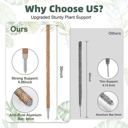 3 Pack Moss Pole, 30 Inch Monstera Plant Support， Moss Poles for Climbing Plants Indoor DIY, Coco Coir Plant Pole Moss Plant Stick Support Stake Kit for Potted Plants, Pothos, Philodendron